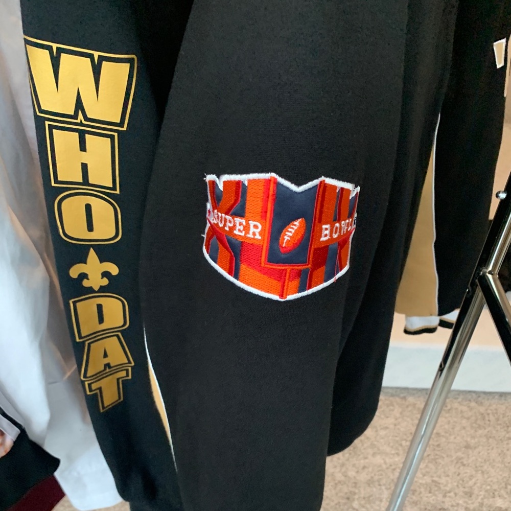 Drew Brees Super Bowl NFL jacket and sweatshirt.